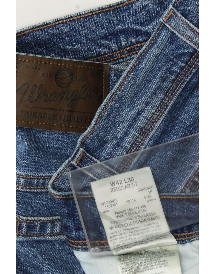 WRANGLER Mens Regular Fit Straight Jeans W42 L30 Blue Cotton