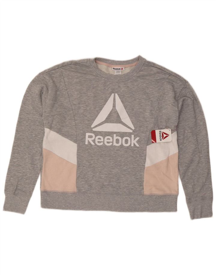 Reebok Womens Graphic Sweatshirt Jumper UK 14 Medium Grey Colourblock