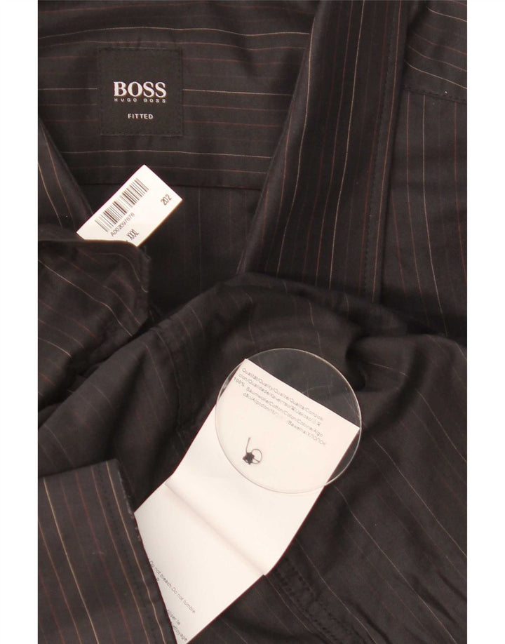 Hugo Boss Mens Shirt 3XL Brown Pinstripe Cotton