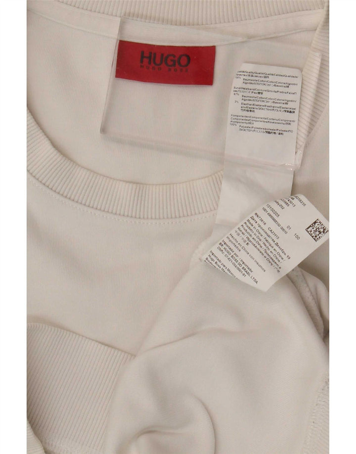 Hugo Boss Mens Graphic Sweatshirt Jumper Small White Colourblock Cotton