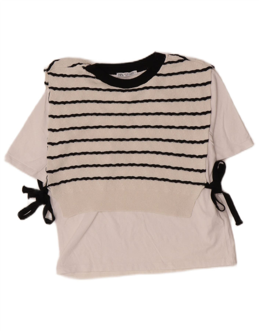 Zara Womens Crop Blouse Top UK 10 Small White Striped Cotton