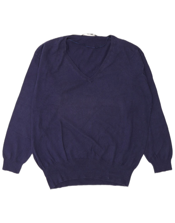 Zara Womens V-Neck Jumper Sweater UK 16 Large Navy Blue Cotton