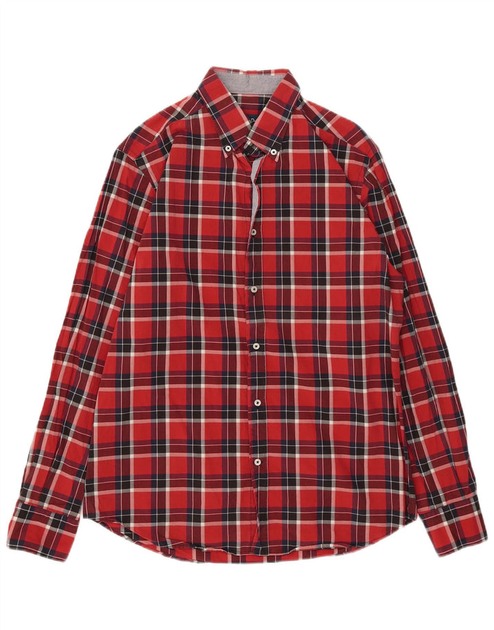 Massimo Dutti Mens Casual Fit Flannel Shirt Large Red Check