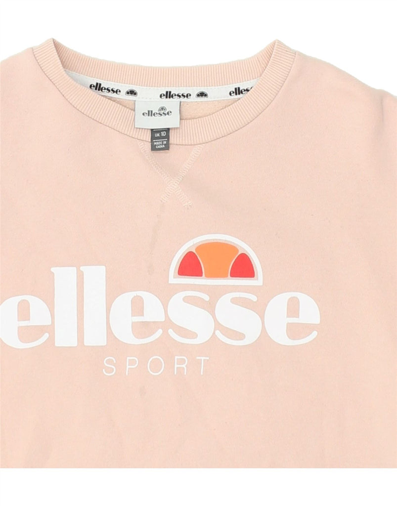 ELLESSE Womens Graphic Sweatshirt Jumper UK 10 Small Pink Cotton Vintage Ellesse and Second-Hand Ellesse from Messina Hembry 