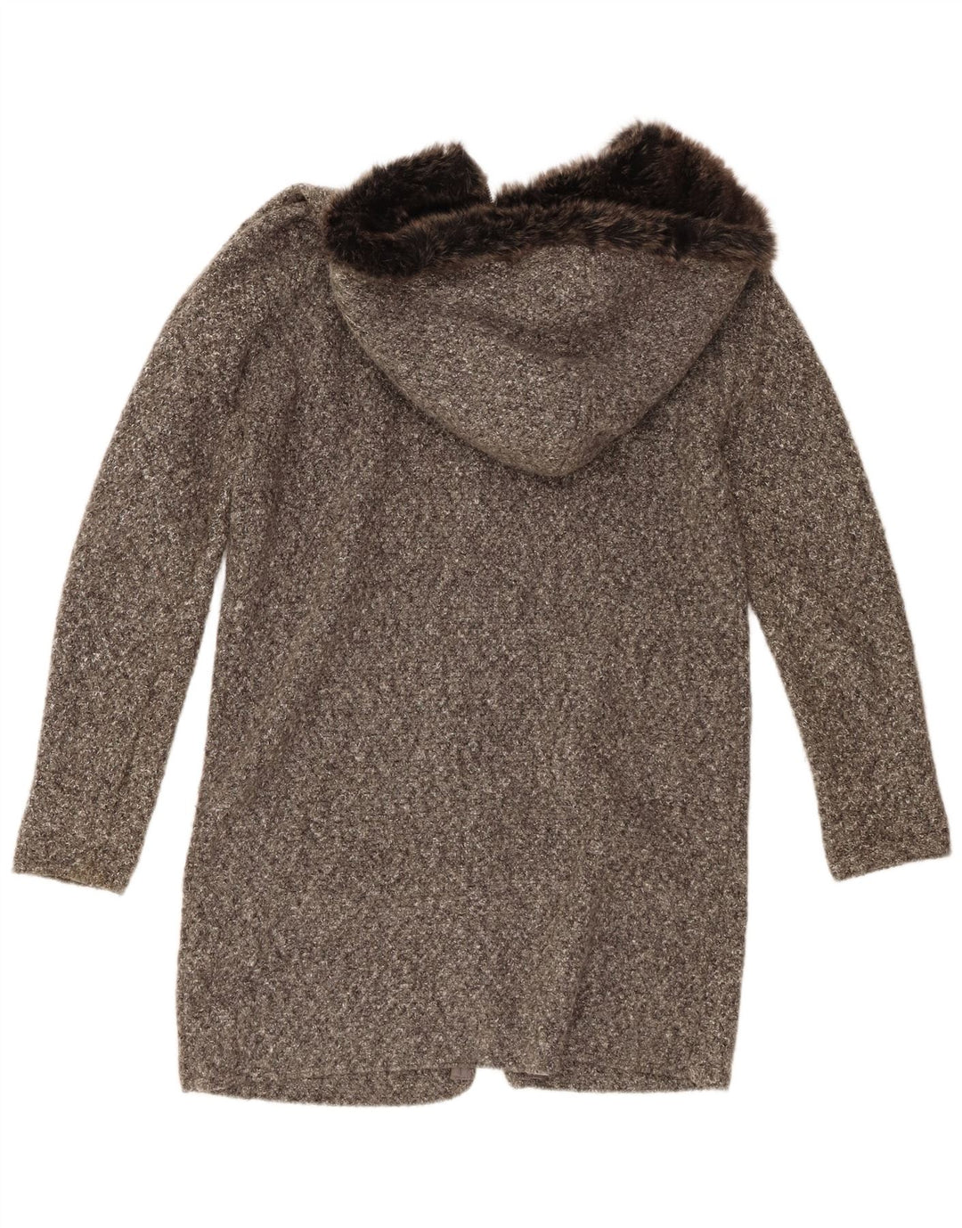 Zara Womens Oversized Hooded Knit Overcoat UK 10 Small Grey Flecked Acrylic