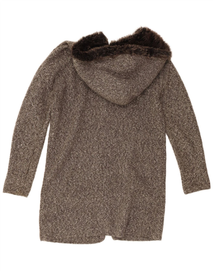 Zara Womens Oversized Hooded Knit Overcoat UK 10 Small Grey Flecked Acrylic
