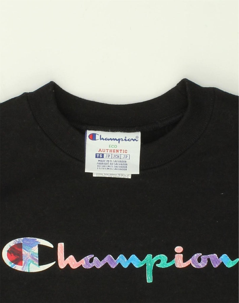 CHAMPION Girls Graphic Sweatshirt Jumper 7-8 Years Small Black Cotton | Vintage Champion | Thrift | Second-Hand Champion | Used Clothing | Messina Hembry 