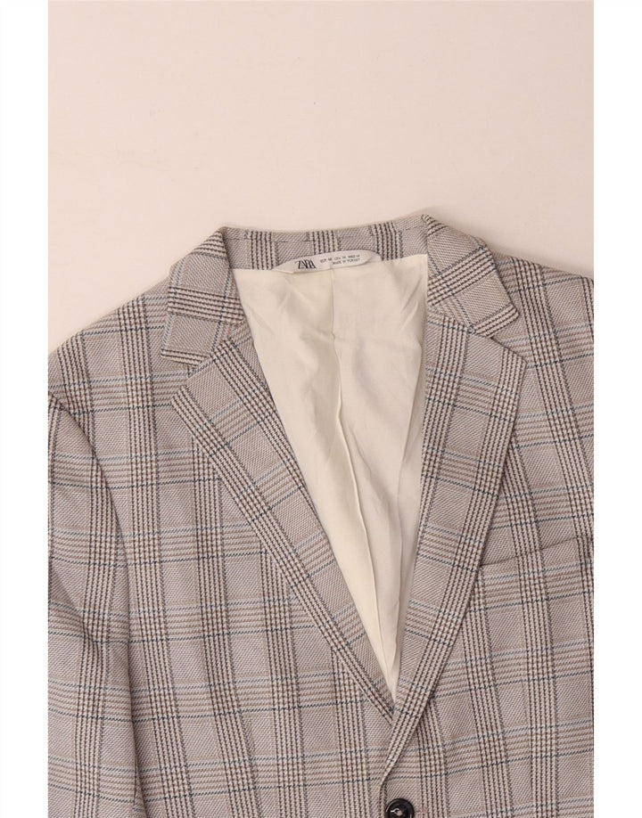 ZARA Mens 2 Button Blazer Jacket EU 48 Medium Grey Houndstooth Polyester