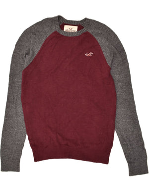 HOLLISTER Mens Crew Neck Jumper Sweater Medium Burgundy Colourblock Cotton Vintage Second Hand Clothing Online Messina Hembry