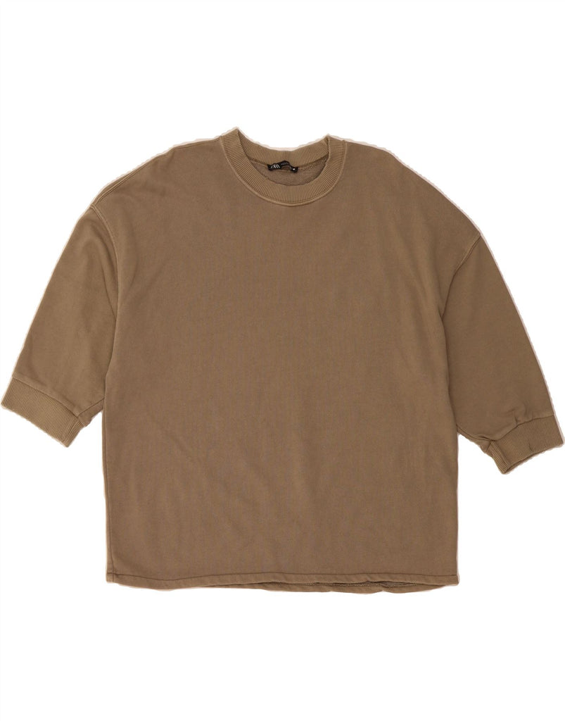ZARA Womens Oversized 3/4 Sleeve Sweatshirt Jumper UK 10 Small Khaki Vintage Zara and Second-Hand Zara from Messina Hembry 