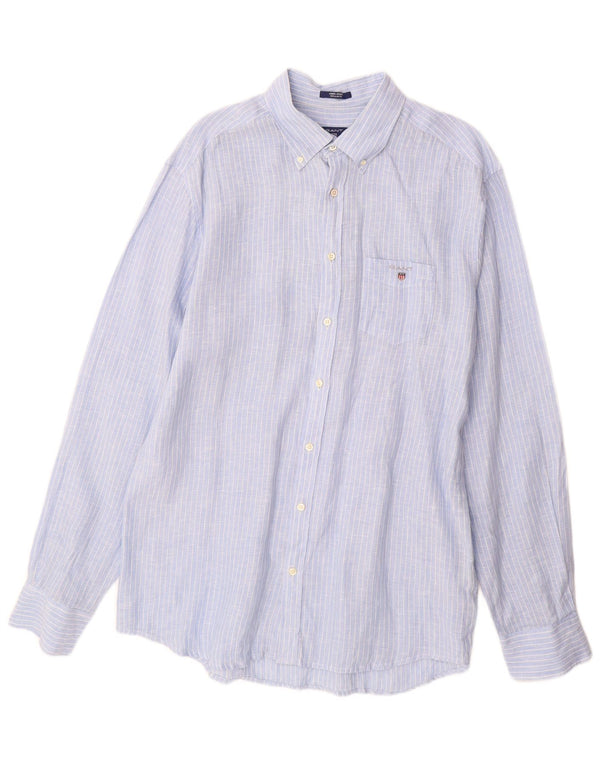 Gant Mens Regular Fit Shirt Size 43/44 17 1/2 XL Blue Pinstripe Linen