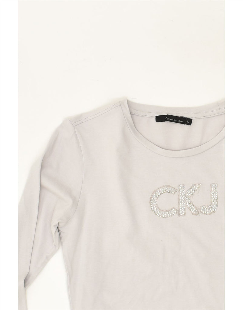 CALVIN KLEIN Girls Graphic Top Long Sleeve 15-16 Years Grey | Vintage Calvin Klein | Thrift | Second-Hand Calvin Klein | Used Clothing | Messina Hembry 