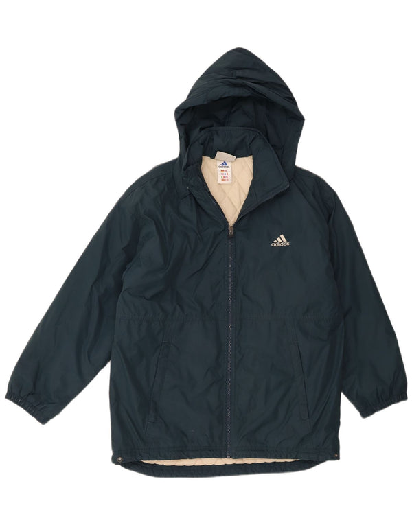 Adidas Boys Hooded Windbreaker Jacket 13-14 Years Navy Blue Cotton