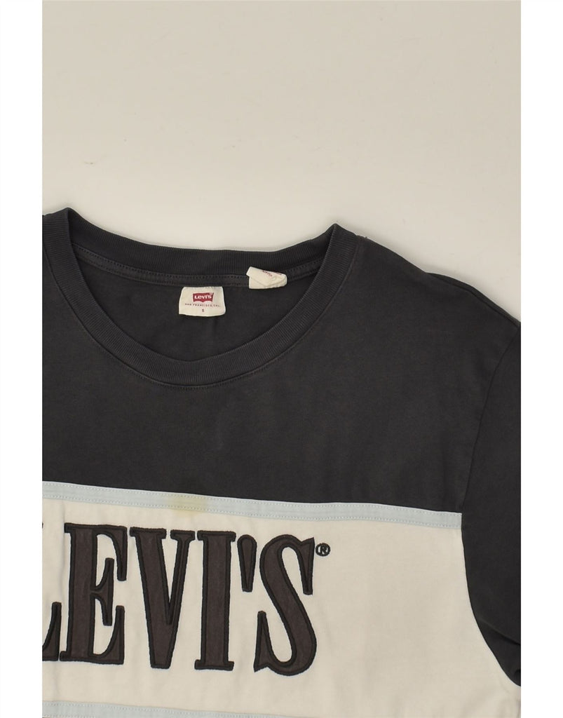 LEVI'S Womens Graphic T-Shirt Top UK 10 Small Navy Blue Colourblock Cotton | Vintage Levi's | Thrift | Second-Hand Levi's | Used Clothing | Messina Hembry 