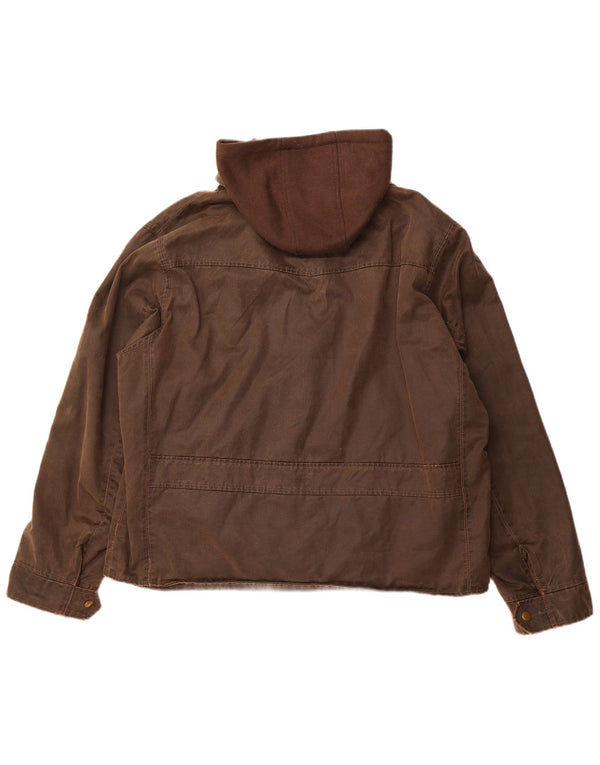 HARD ROCK CAFE Mens London Hooded Waxed Jacket UK 44 2XL Brown Cotton