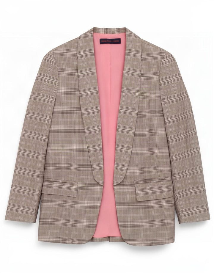Trussardi Jeans Womens Open Blazer Jacket IT 42 Medium Grey Check Polyester