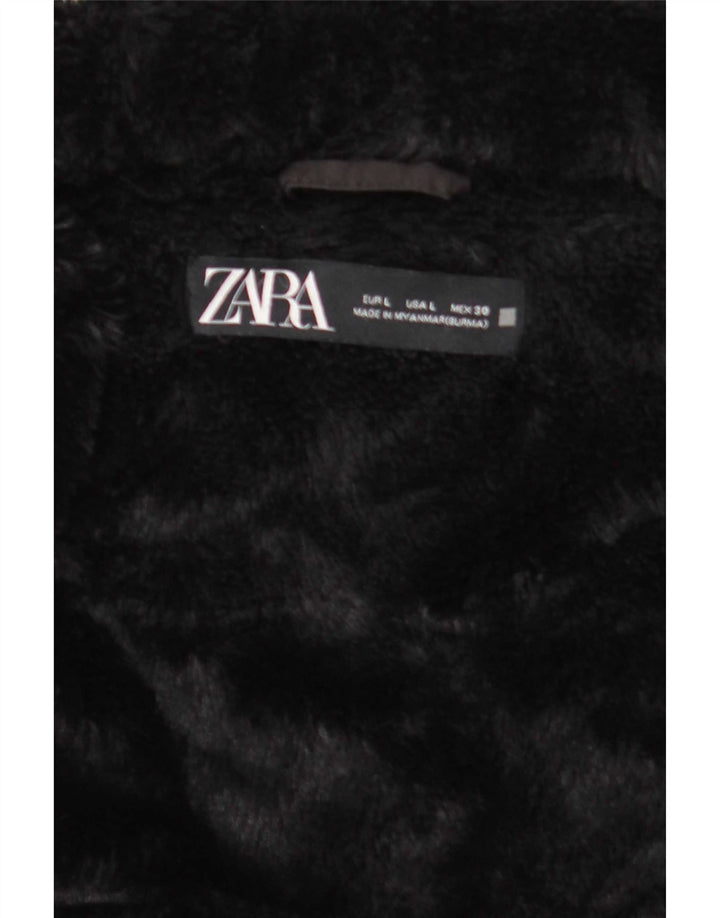 Zara Womens Hooded Padded Jacket UK 16 Large Black Polyester