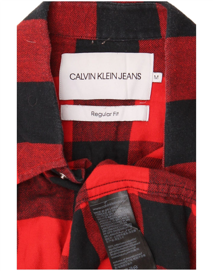 CALVIN KLEIN JEANS Mens Regular Fit Flannel Shirt Medium Red Plaid Cotton