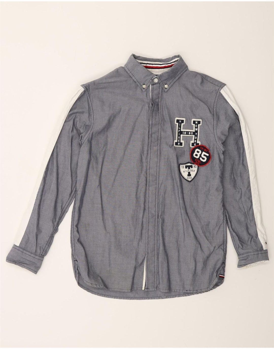 TOMMY HILFIGER Boys Graphic Shirt 12-13 Years Large Grey Colourblock