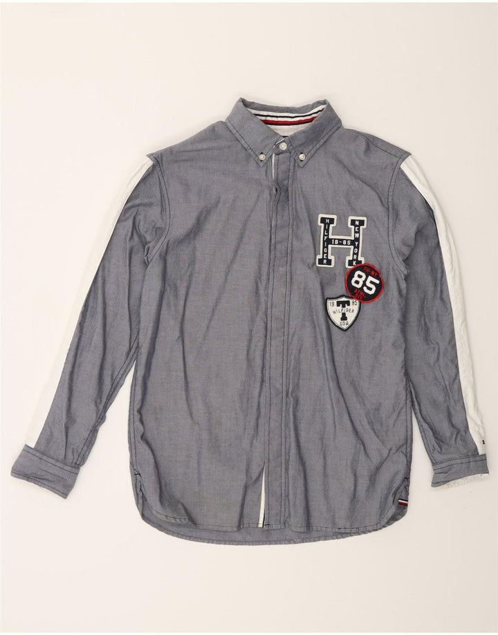 TOMMY HILFIGER Boys Graphic Shirt 12-13 Years Large Grey Colourblock