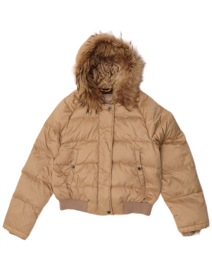 Geox Womens Hooded Padded Jacket UK 10 Small Beige Polyamide