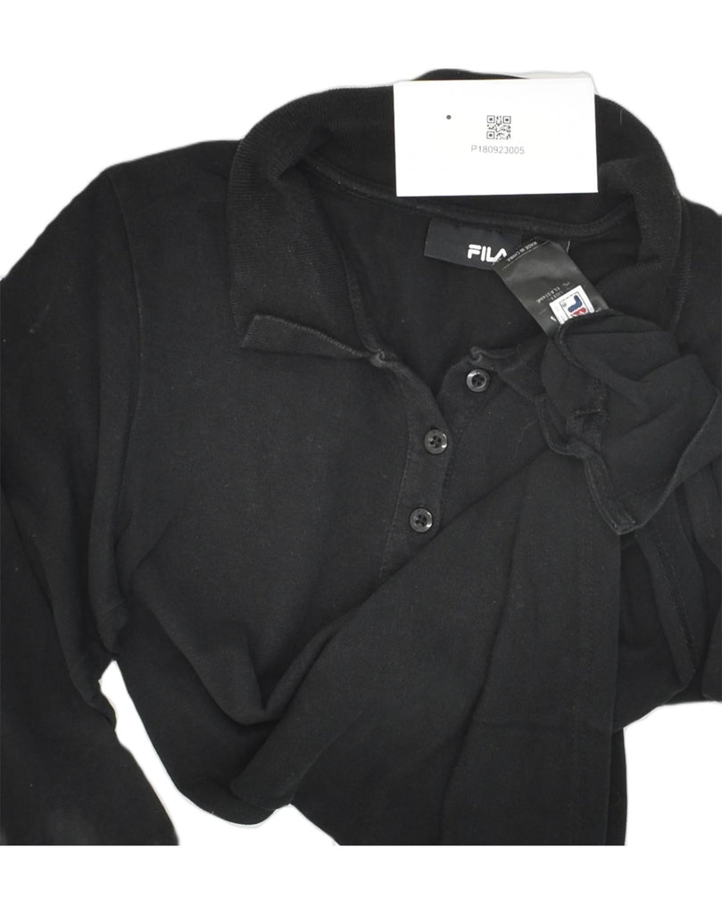 FILA Womens Long Sleeve Polo Shirt UK 8 Small Black Cotton | Vintage Fila | Thrift | Second-Hand Fila | Used Clothing | Messina Hembry 