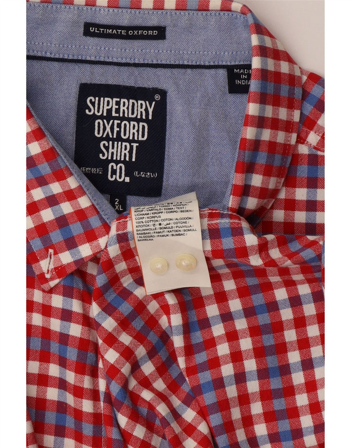 SUPERDRY Mens Short Sleeve Shirt 2XL Red Check Cotton