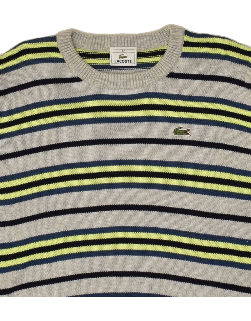 LACOSTE Boys Crew Neck Jumper Sweater 11-12 Years Grey Striped Cotton | Vintage Lacoste | Thrift | Second-Hand Lacoste | Used Clothing | Messina Hembry 