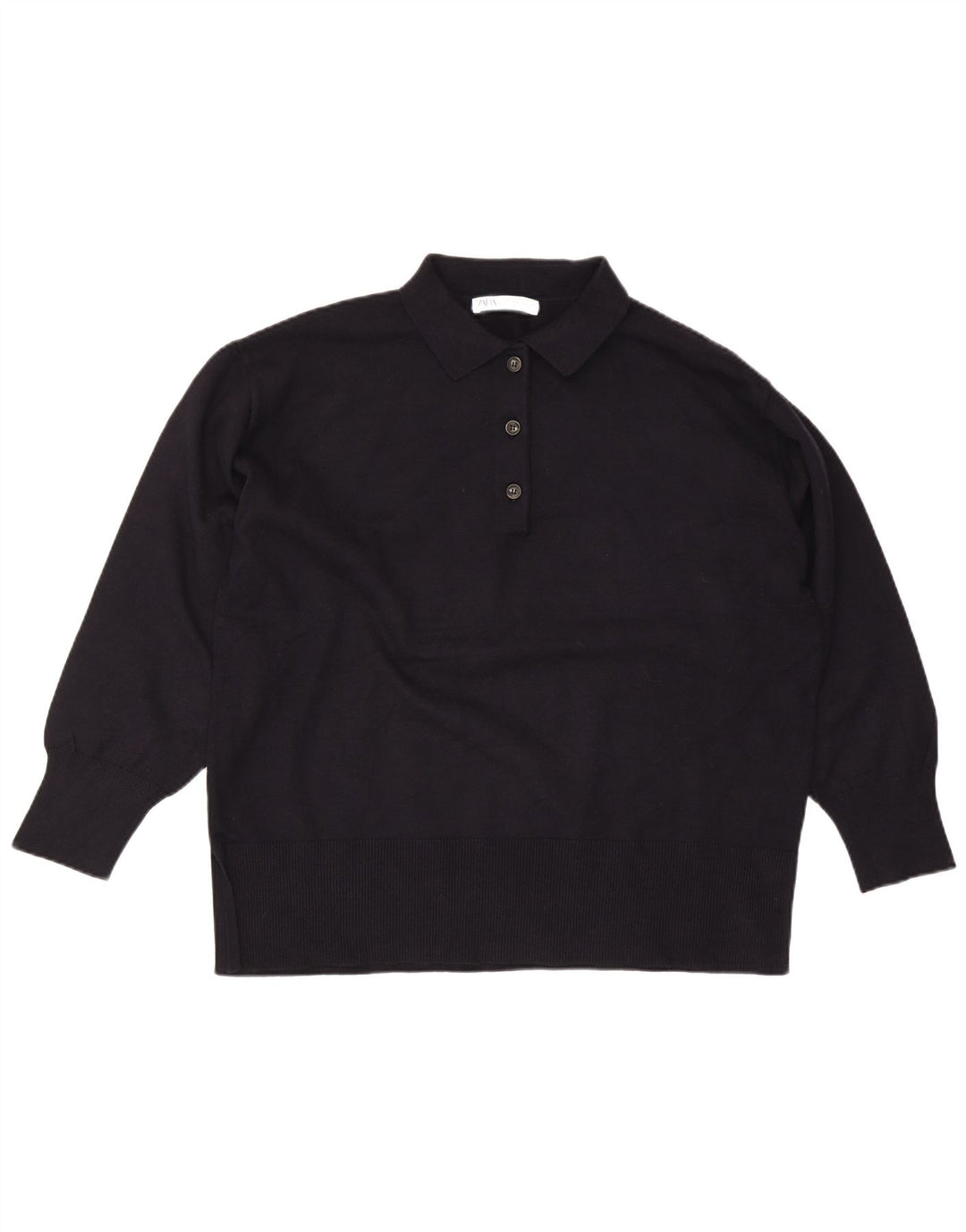 Zara Womens Oversized Polo Neck Jumper Sweater UK 14 Medium Navy Blue
