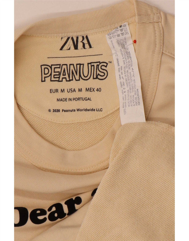 Zara Mens Peanuts Graphic Sweatshirt Jumper Medium Beige Cotton