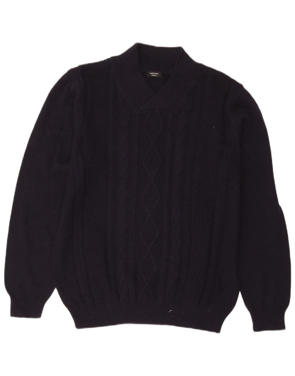 Watsons Mens V-Neck Jumper Sweater IT 52/54 Large Navy Blue Cotton