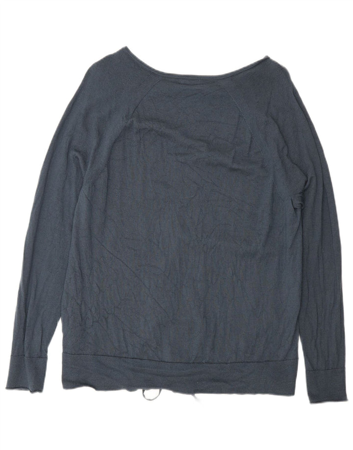 Jigsaw Womens Front Tie Top Long Sleeve UK 16 Large Navy Blue Silk