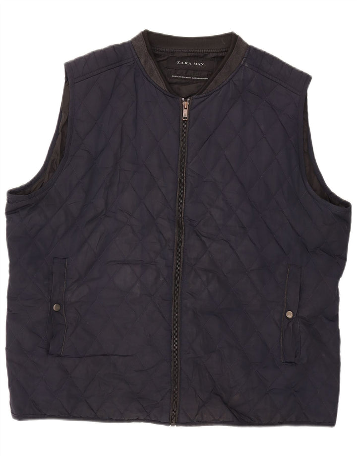 Zara Mens Quilted Gilet UK 44 2XL Navy Blue Polyester