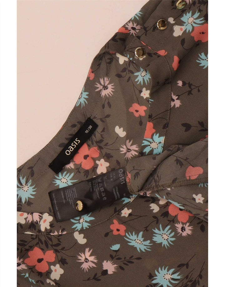 Oasis Womens Oversized Blouse Top UK 10 Small Khaki Floral Polyester