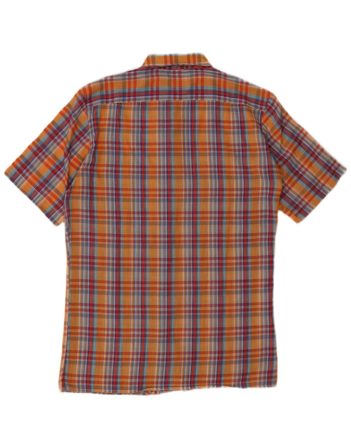 Vintage Mens Short Sleeve Shirt Small Orange Check Polyester
