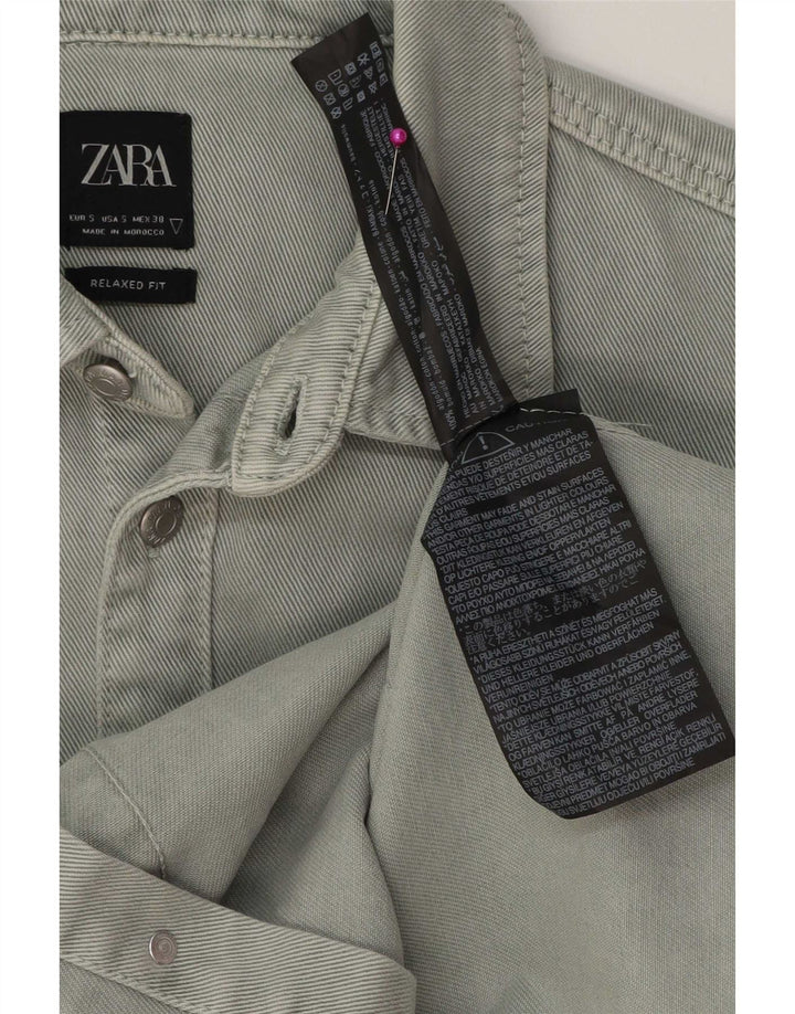 Zara Mens Relaxed Fit Denim Shirt Small Green Cotton