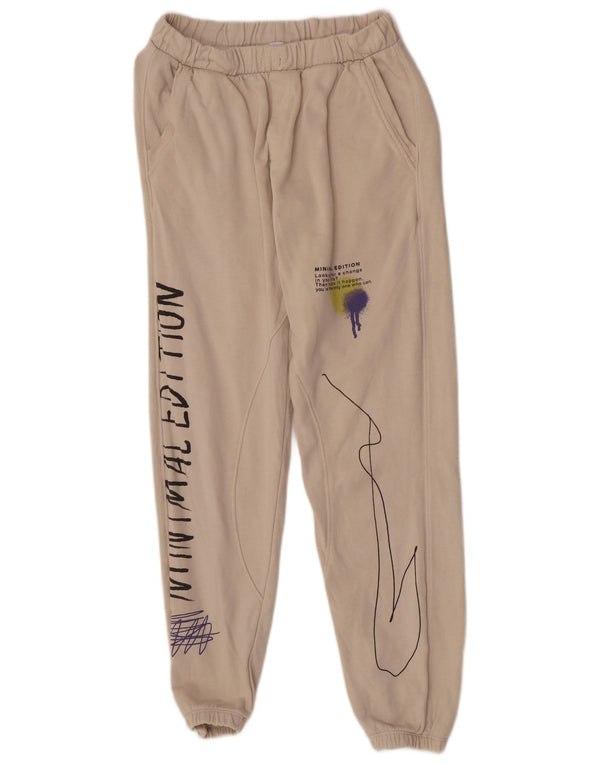 Zara Girls Graphic Tracksuit Trousers Joggers 13-14 Years Beige Cotton