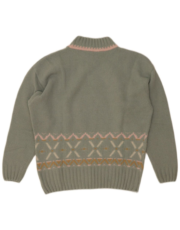 Maximilian Womens Turtle Neck Jumper Sweater UK 14 Medium Green Fair Isle