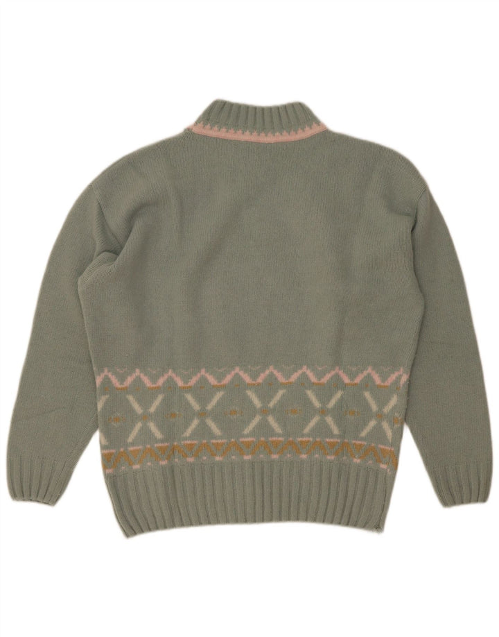 Maximilian Womens Turtle Neck Jumper Sweater UK 14 Medium Green Fair Isle