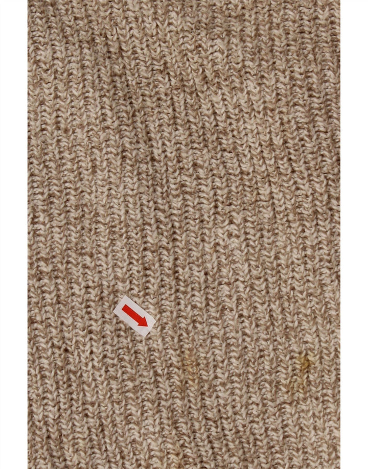 EDDIE BAUER Mens Oversized Button Neck Jumper Sweater XL Beige Flecked