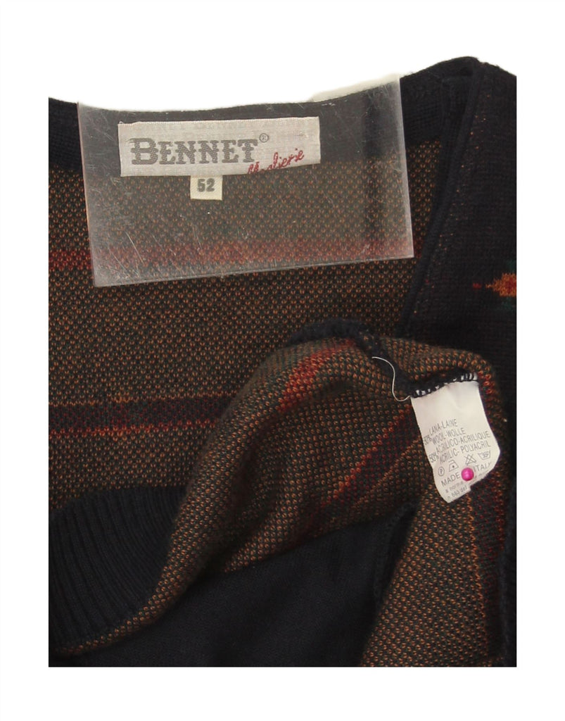 VINTAGE Mens Abstract Pattern Cardigan Sweater IT 52 Large Navy Blue Vintage Vintage and Second-Hand Vintage from Messina Hembry 