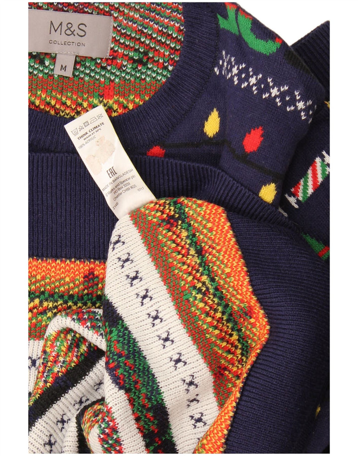 Marks & Spencer Mens Crew Neck Jumper Sweater Medium Navy Blue Christmas