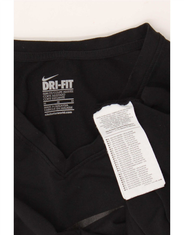 Nike Womens Dri Fit Slim Graphic T-Shirt Top UK 12 Medium Black Polyester