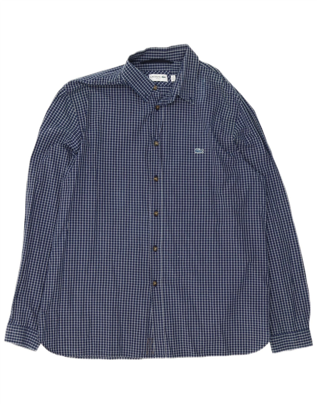 Lacoste Mens Slim Fit Shirt Size 45 2XL Navy Blue Check Cotton