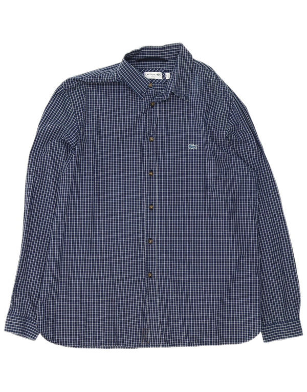 Lacoste Mens Slim Fit Shirt Size 45 2XL Navy Blue Check Cotton