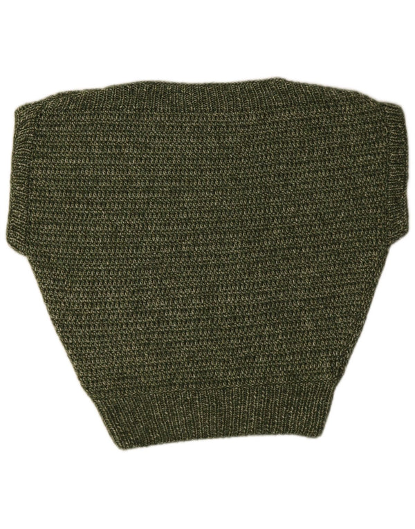 Vintage Womens Short Sleeve Boat Neck Jumper Sweater UK 16 Large Green
