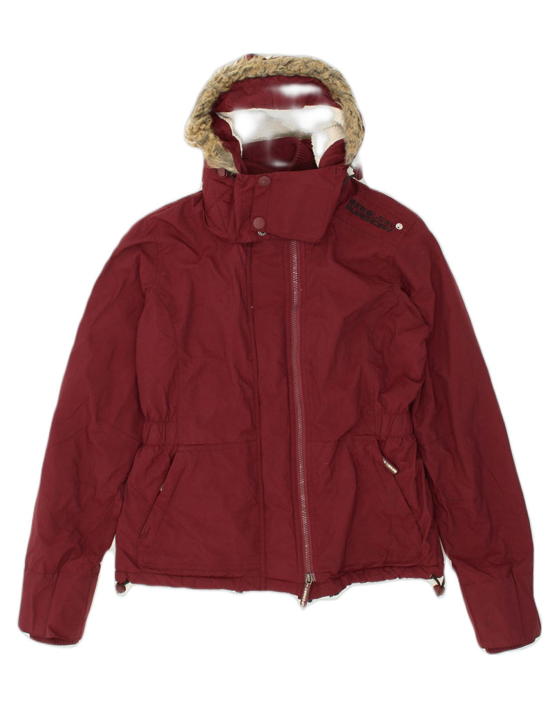 SUPERDRY Womens Hooded Windbreaker Jacket UK 14 Medium Burgundy Nylon | Vintage Superdry | Thrift | Second-Hand Superdry | Used Clothing | Messina Hembry 