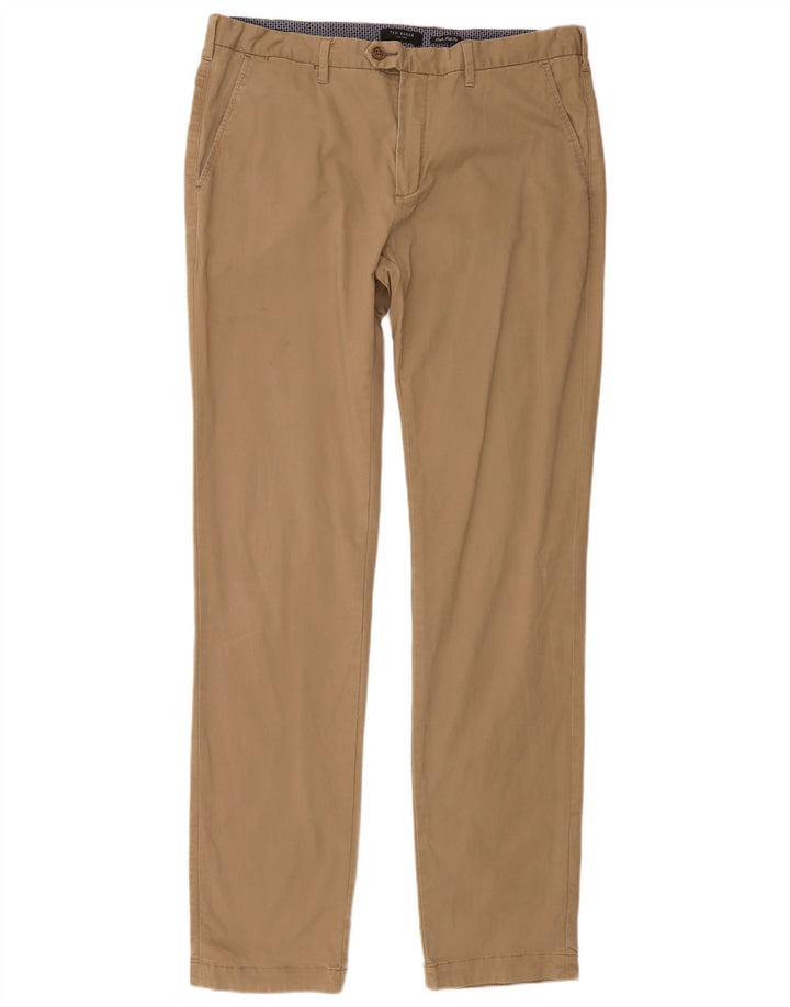 Ted Baker Mens Straight Chino Trousers W36 L36 Beige Cotton