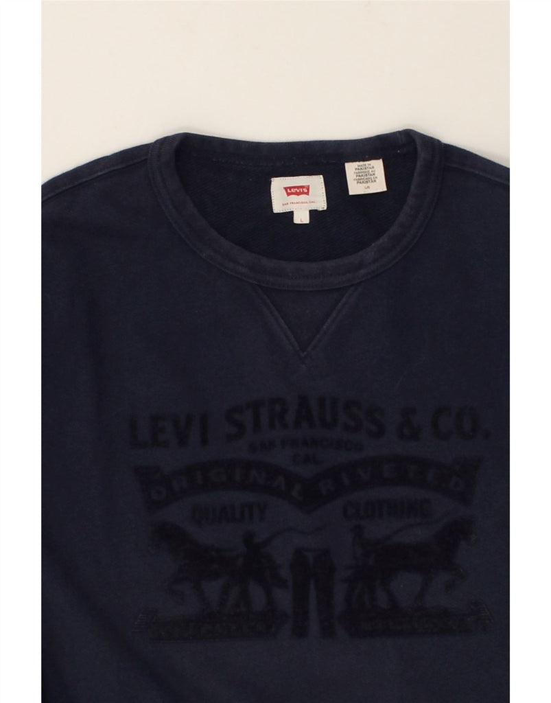 LEVI'S Mens Graphic Sweatshirt Jumper Large Navy Blue Cotton | Vintage Levi's | Thrift | Second-Hand Levi's | Used Clothing | Messina Hembry 