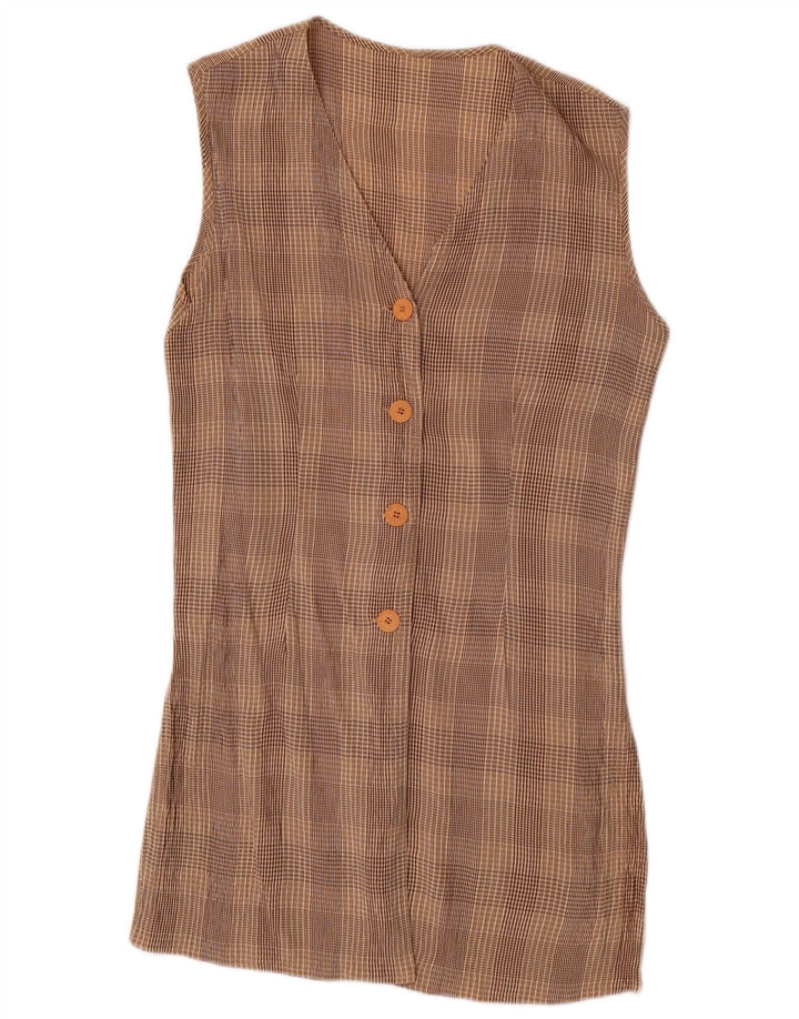 VINTAGE Womens 4 Button 2 Piece Set UK 10 Small W28 Brown Check Acetate